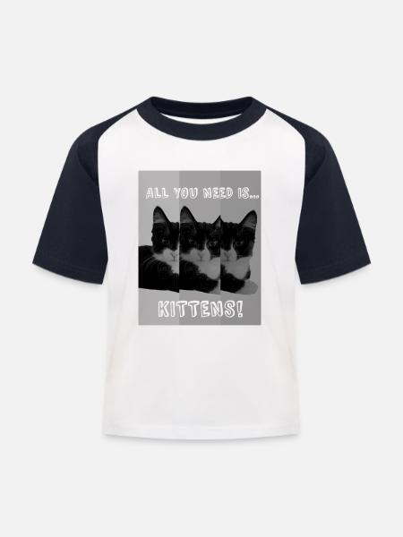 Kätzchen - Kinder Baseball T-Shirt - Weiß/Navy