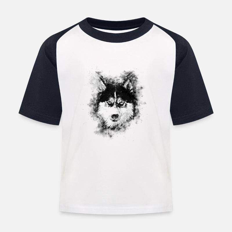 gxp chien husky visage éclaboussures de couleur de l'eau - T-shirt baseball Enfant - blanc/marine