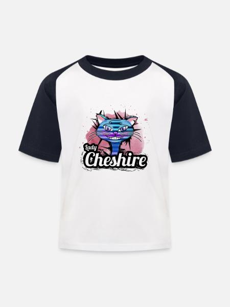 Lady Cheshire Gorgeus Katze - Kinder Baseball T-Shirt - Weiß/Navy