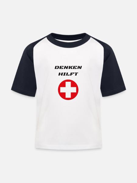 denken hilft - Kinder Baseball T-Shirt - Weiß/Navy