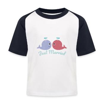 Fisch Zwei Wale haben gerade geheiratet Geschenk - Kinder Baseball T-Shirt - Weiß/Navy - Vorne