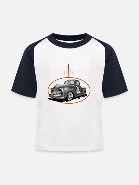 Chevy Apache mit Pinstriping Custom Car Pick Up - Kinder Baseball T-Shirt - Weiß/Navy