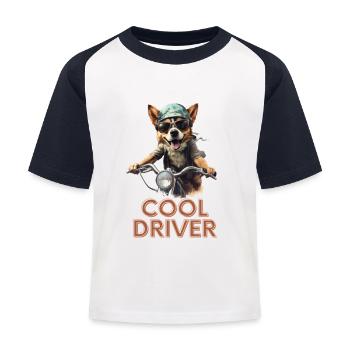 "Highway-Hero" Corgi Biker - Kinder Baseball T-Shirt - Weiß/Navy - Vorne