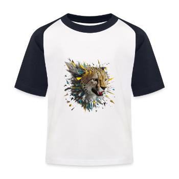 Leopard Raubkatze - Kinder Baseball T-Shirt - Weiß/Navy - Vorne