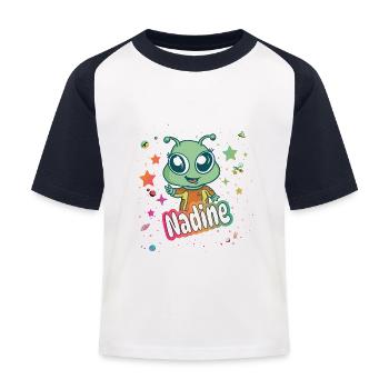 NADINE - Beautiful Girl Name with Cute Alien - Kids' Baseball T-Shirt - white/navy - Front