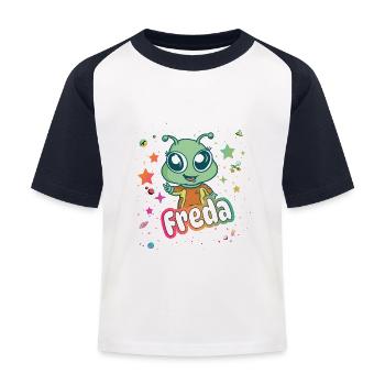FREDA - Beau nom de fille avec un extraterrestre mignon - T-shirt baseball Enfant - blanc/marine - Devant