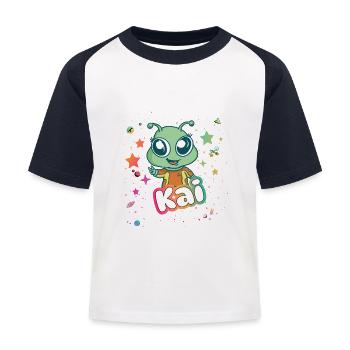 KAI - Beautiful boy name with cute alien - Kids' Baseball T-Shirt - white/navy - Front
