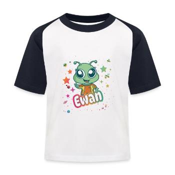 EWAN - Beautiful boy name with cute alien - Kids' Baseball T-Shirt - white/navy - Front