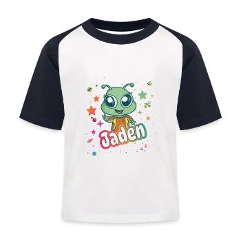 JADEN - Beautiful boy name with cute alien - Kids' Baseball T-Shirt - white/navy - Front