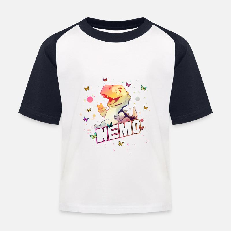 NEMO - Kaunis pojan nimi söpöllä DINO T-REXILLÄ - Lasten pesäpallo -t-paita - valkoinen/laivasto
