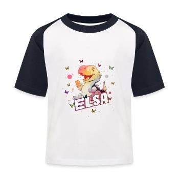 ELSA - Beau prénom de FILLE avec mignon DINO T-REX - T-shirt baseball Enfant - blanc/marine - Devant