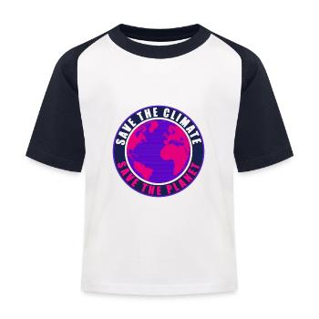 Save the Climate Save the Planet - Kinder Baseball T-Shirt - Weiß/Navy - Vorne