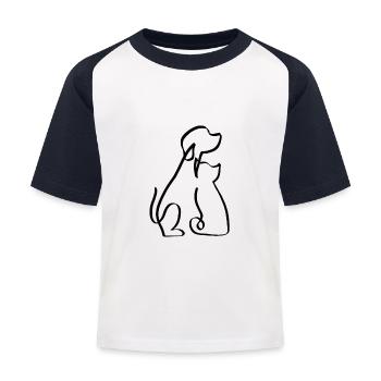 Chien et chat une ligne noir - T-shirt baseball Enfant - blanc/marine - Devant