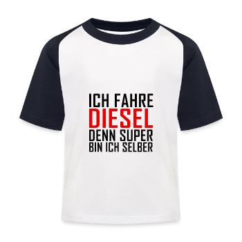 Ich fahre Diesel denn Super bin ich selber - Kinder Baseball T-Shirt - Weiß/Navy - Vorne