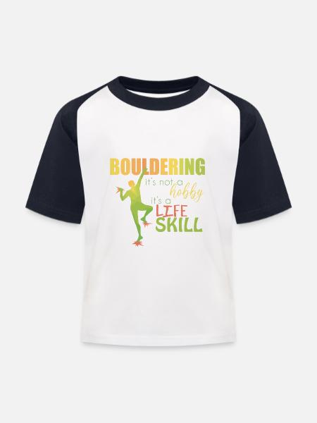 Bouldern - Kinder Baseball T-Shirt - Weiß/Navy