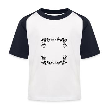 Flowers Tendril Corner Ornaments Frame - Kids' Baseball T-Shirt - white/navy - Front