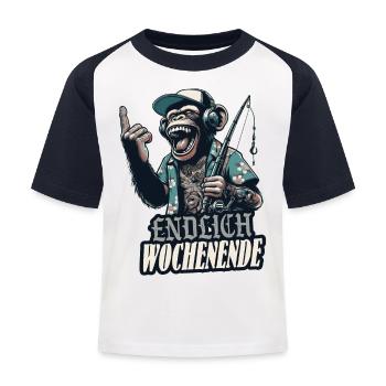 lachs mich dorsch am barsch angeln spruch lustig - Kinder Baseball T-Shirt - Weiß/Navy - Vorne