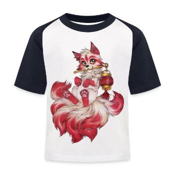 Kitsune avec lanterne renard japonais fantôme - T-shirt baseball Enfant - blanc/marine - Devant