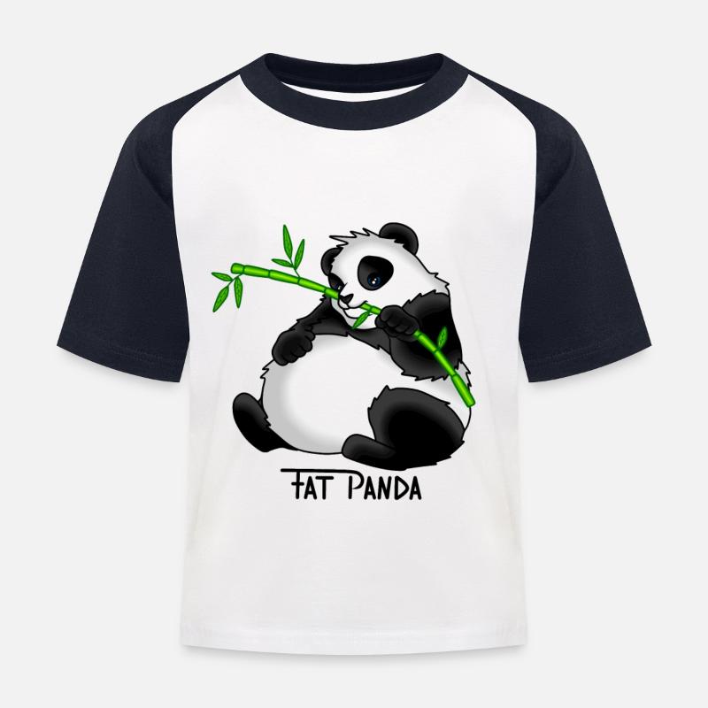 Fat Panda Geschenk Idee - Kinder Baseball T-Shirt - Weiß/Navy