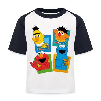 Sesamstraße Schild Ernie und Bert - Kinder Baseball T-Shirt - Weiß/Navy - Vorne