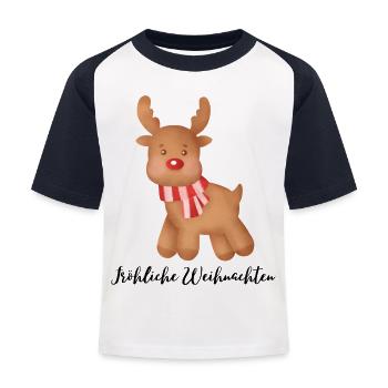 Fröhliche Weihnachten Rentier - Kinder Baseball T-Shirt - Weiß/Navy - Vorne
