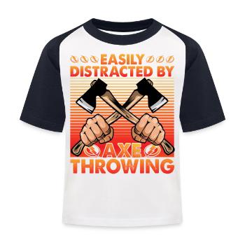 Easily Distracted by Axe Throwing - Kids' Baseball T-Shirt - white/navy - Front
