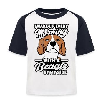 I wake up every morning with a beagle by my side - Kids' Baseball T-Shirt - white/navy - Front