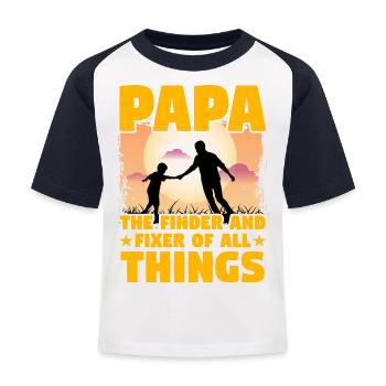 Papa le découvreur et le réparateur de toutes choses - T-shirt baseball Enfant - blanc/marine - Devant