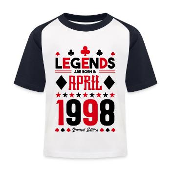 Geburtstagsgeschenk April 1998. Kartenspiele. - Kinder Baseball T-Shirt - Weiß/Navy - Vorne