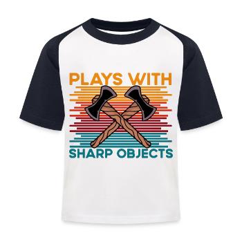 Axe Throwing plays with sharp objects funny saying - Kids' Baseball T-Shirt - white/navy - Front