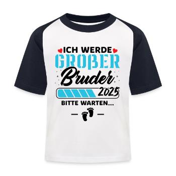 Ich werde Großer Bruder 2025 - Kinder Baseball T-Shirt - Weiß/Navy - Vorne