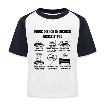 was ich in meiner Freizeit mache Traktor - Kinder Baseball T-Shirt - Weiß/Navy - Vorne