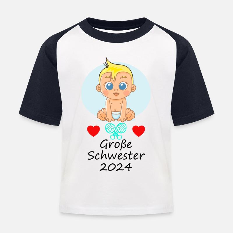 Große Schwester - Kinder Baseball T-Shirt - Weiß/Navy