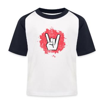 Pommesgabel bunt Heavy Metal, Rock Symbol - Kinder Baseball T-Shirt - Weiß/Navy - Vorne