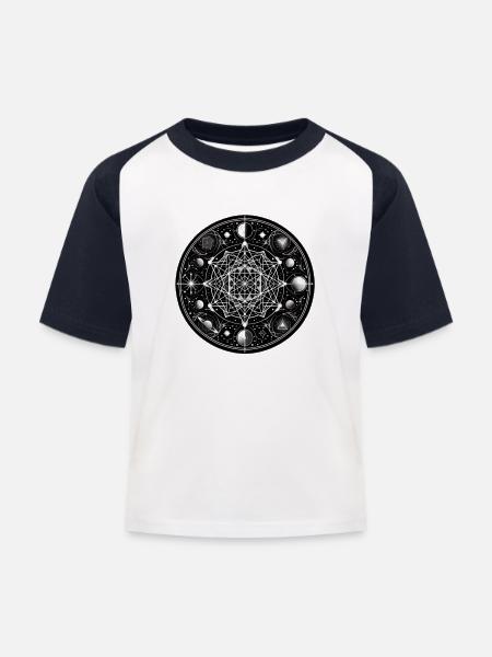 Celestial Geometry: Sacred Night Sky - Kinder Baseball T-Shirt - Weiß/Navy