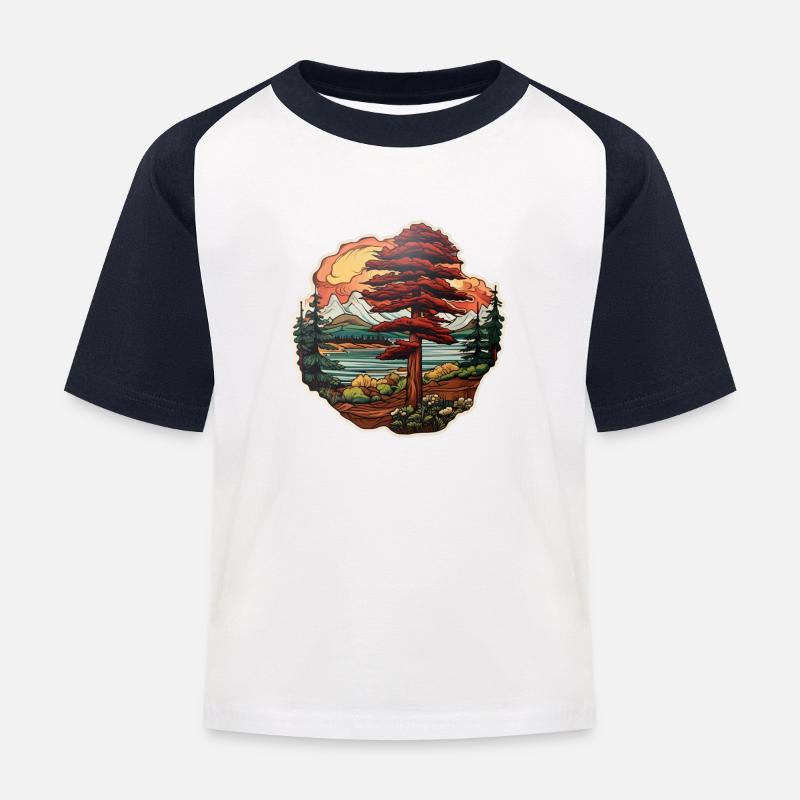 Zeder in einer Phantasielandschaft - Kinder Baseball T-Shirt - Weiß/Navy