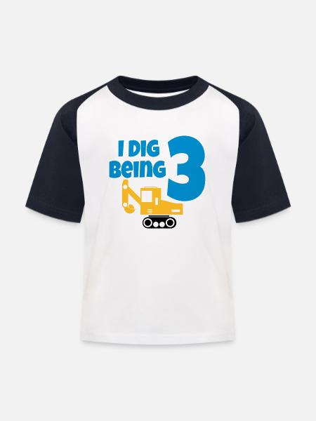 Excavator birthday 3 years - Kids' Baseball T-Shirt - white/navy