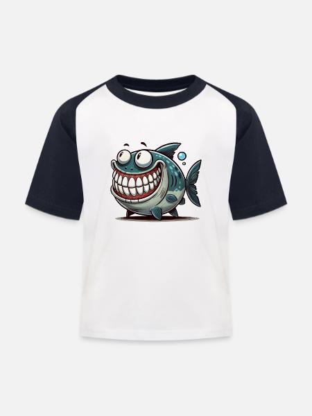 piranha comic - Kinder Baseball T-Shirt - Weiß/Navy