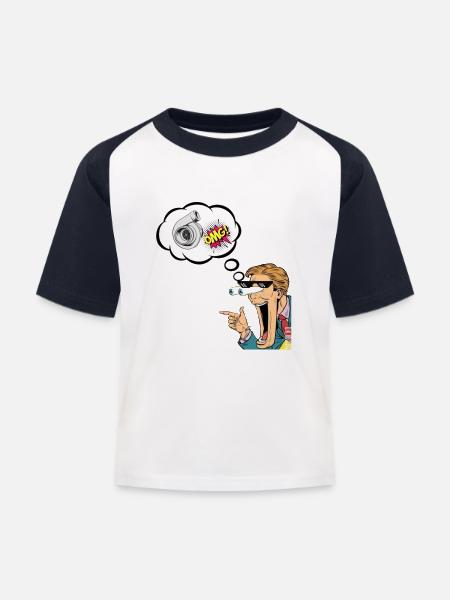 Omg Turbo - Kinder Baseball T-Shirt - Weiß/Navy