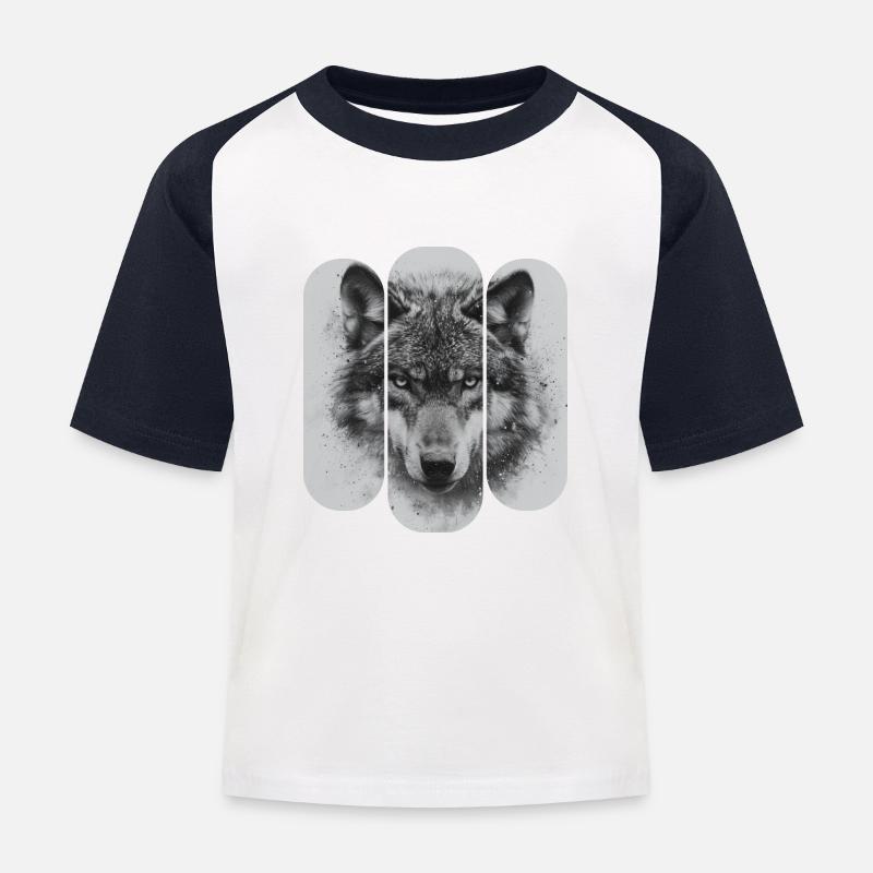 triptych Black and White Wolf - Kids' Baseball T-Shirt - white/navy