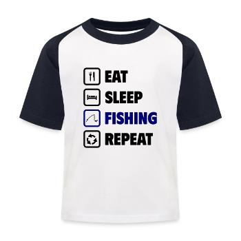 Essen, schlafen, angeln, wiederholen - Kinder Baseball T-Shirt - Weiß/Navy - Vorne