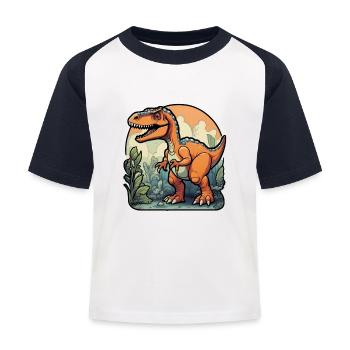 dinosaure dessin animé - T-shirt baseball Enfant - blanc/marine - Devant