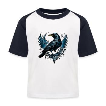 Majestätische Schwarze Krähe - Kinder Baseball T-Shirt - Weiß/Navy - Vorne