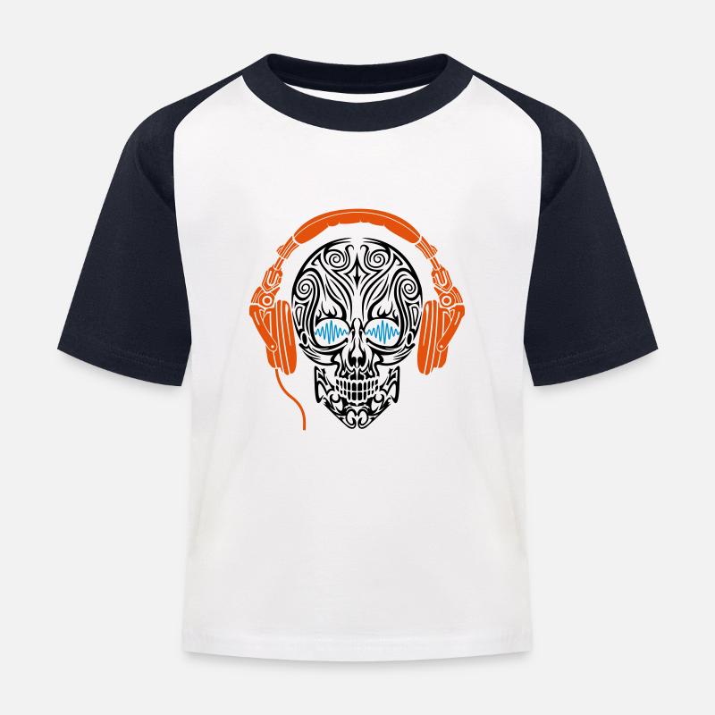 Schädel-Kopfhörer - Kinder Baseball T-Shirt - Weiß/Navy