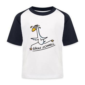 Lustige Jogger Gans - Kinder Baseball T-Shirt - Weiß/Navy - Vorne