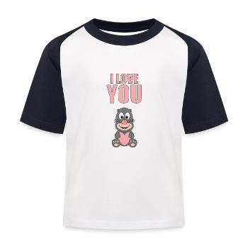 I LOVE YOU - MAULWURF - LIEBE - TIER - HERZ - Kinder Baseball T-Shirt - Weiß/Navy - Vorne