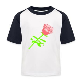 Hübsche Schöne Rose Blüte Blatt Röschen Romantisch - Kinder Baseball T-Shirt - Weiß/Navy - Vorne