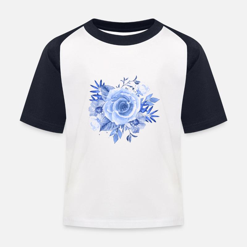 Blaue Rose - Kinder Baseball T-Shirt - Weiß/Navy