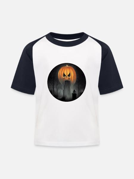 Erschreckender Halloween Kürbis - Kinder Baseball T-Shirt - Weiß/Navy