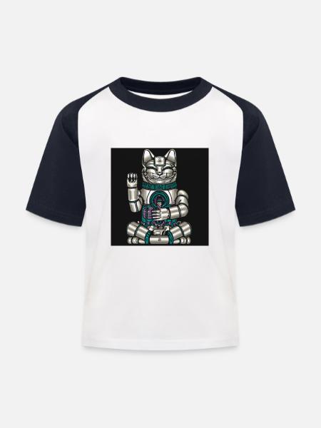 Cyborg Cat Japanese Cyber - Kinder Baseball T-Shirt - Weiß/Navy